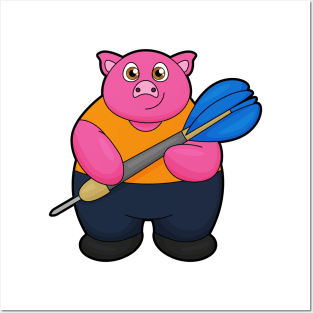 Pig as Dart player with Darts Posters and Art